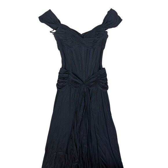 Vicky Tiel Couture Black Off-Shoulder Ruched Evening Gown Made In France size 12 - Picture 5 of 12